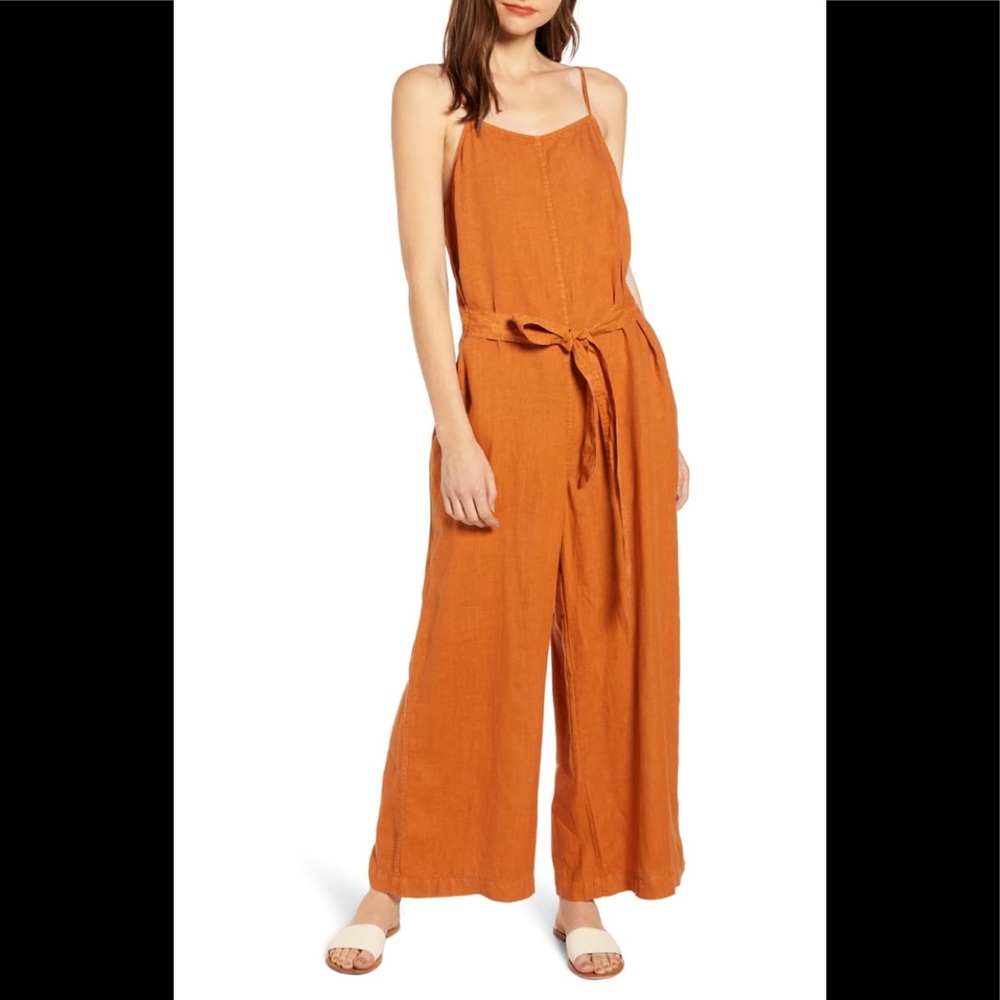 Lou & Grey terra cotta orange linen jumpsuit NWTXS